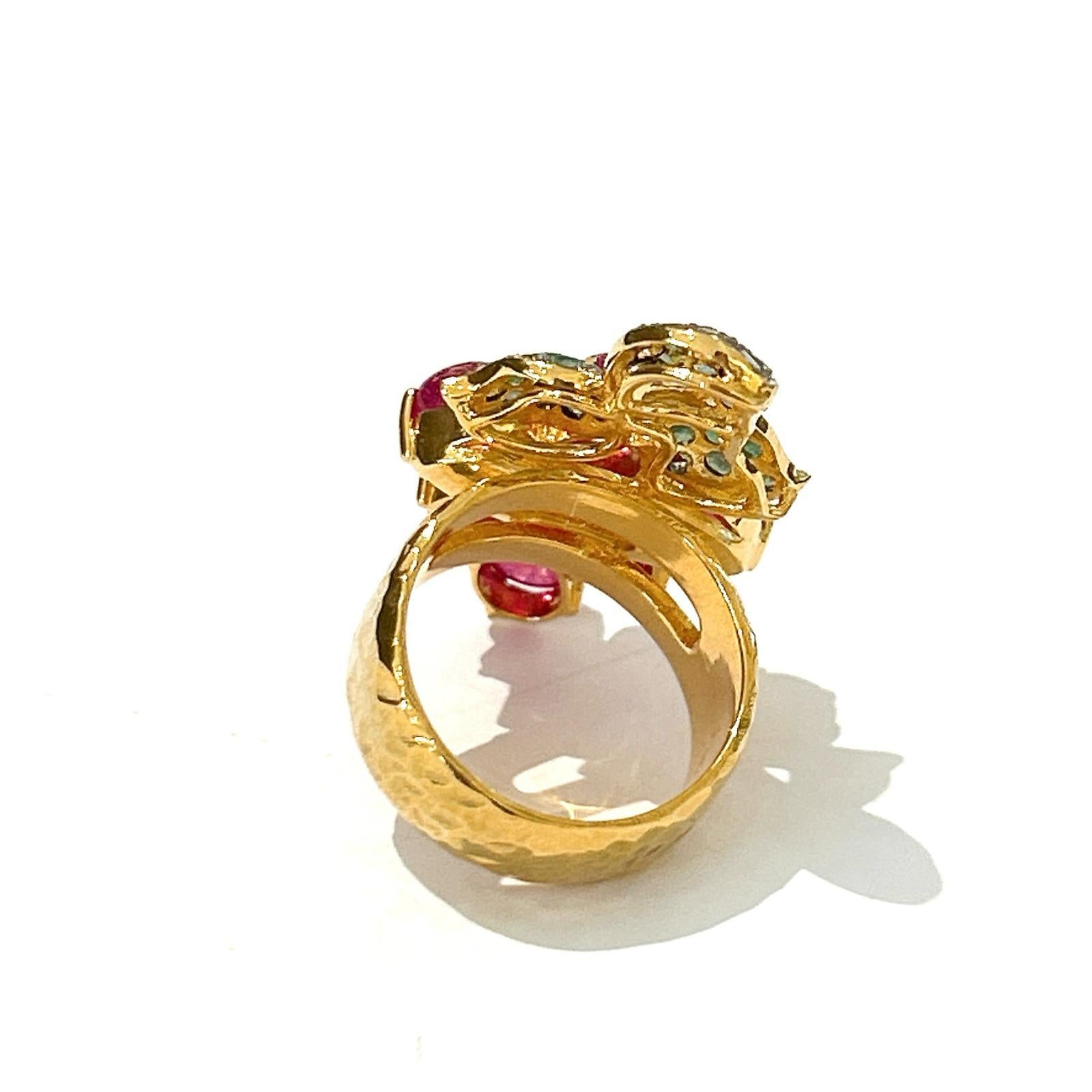 Women's Bochic “Orient” Opal, Ruby & Sapphire Vintage Cluster Ring Set 18K & Silver  For Sale