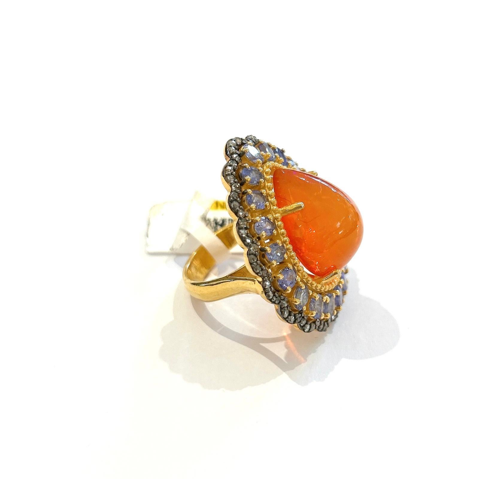 Bochic “Orient” Opal, Sapphire & Multi Gem Cocktail Ring Set 18K & Silver For Sale 4