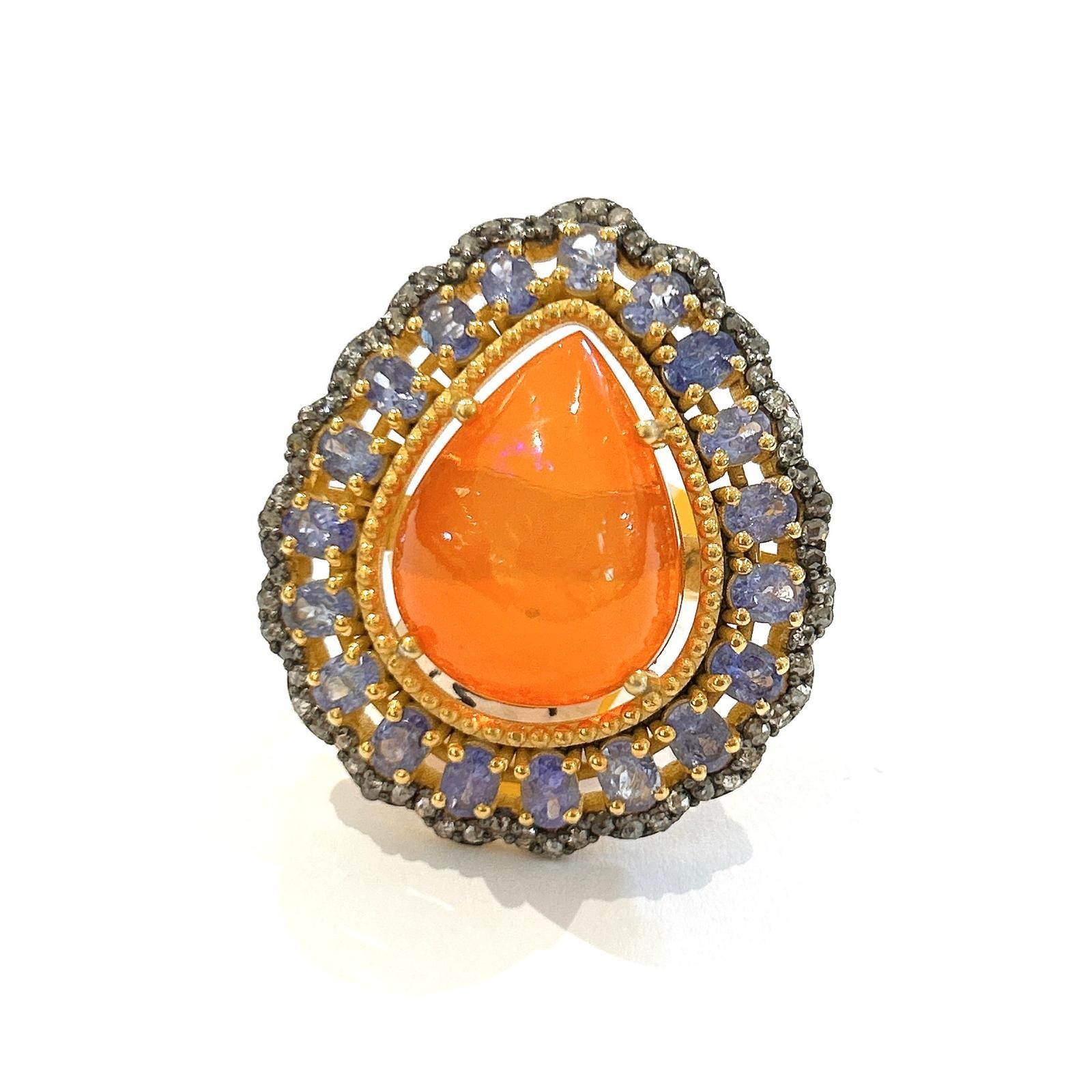 Bochic “Orient” Opal, Sapphire & Multi Gem Cocktail Ring Set 18K & Silver For Sale 5