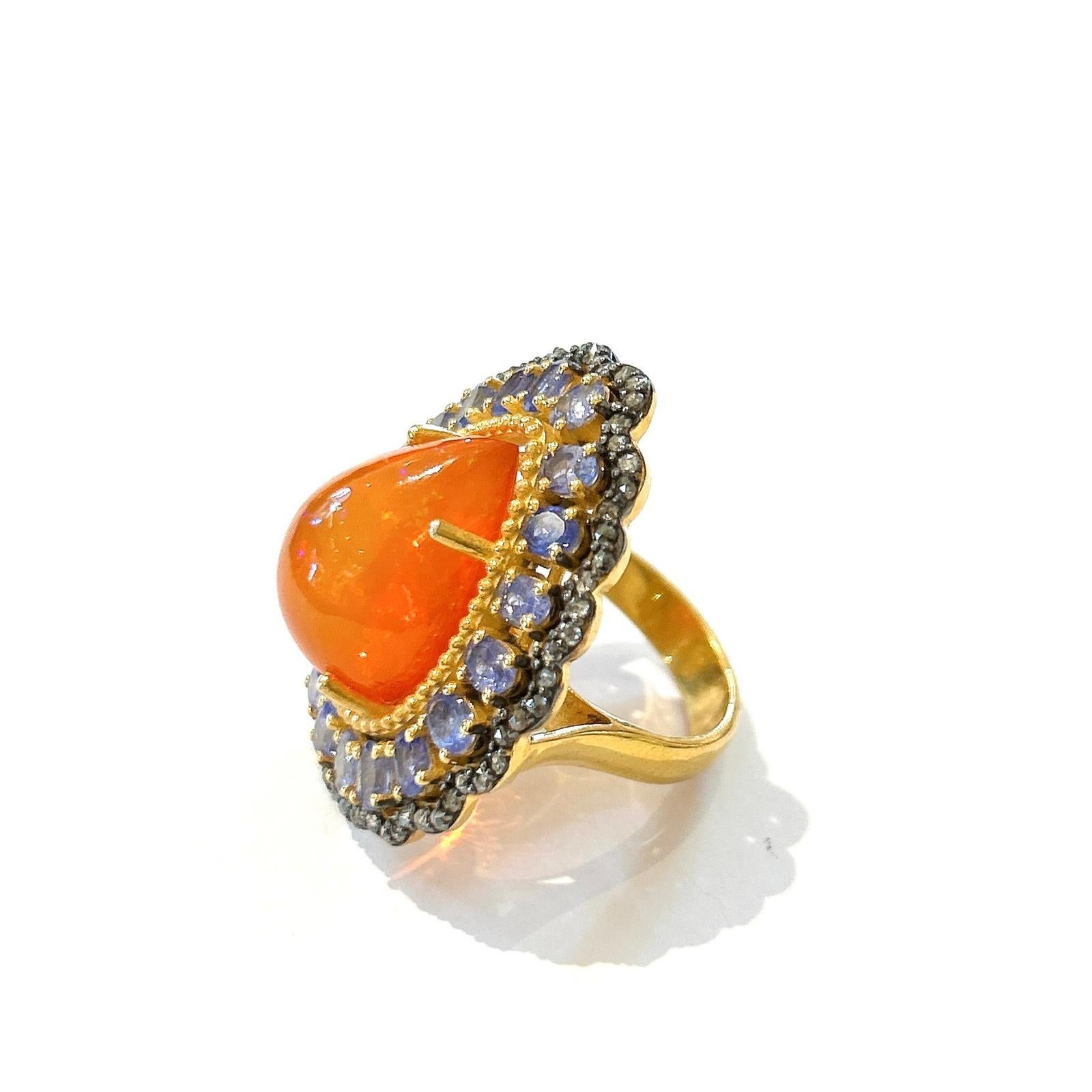 Women's or Men's Bochic “Orient” Opal, Sapphire & Multi Gem Cocktail Ring Set 18K & Silver For Sale