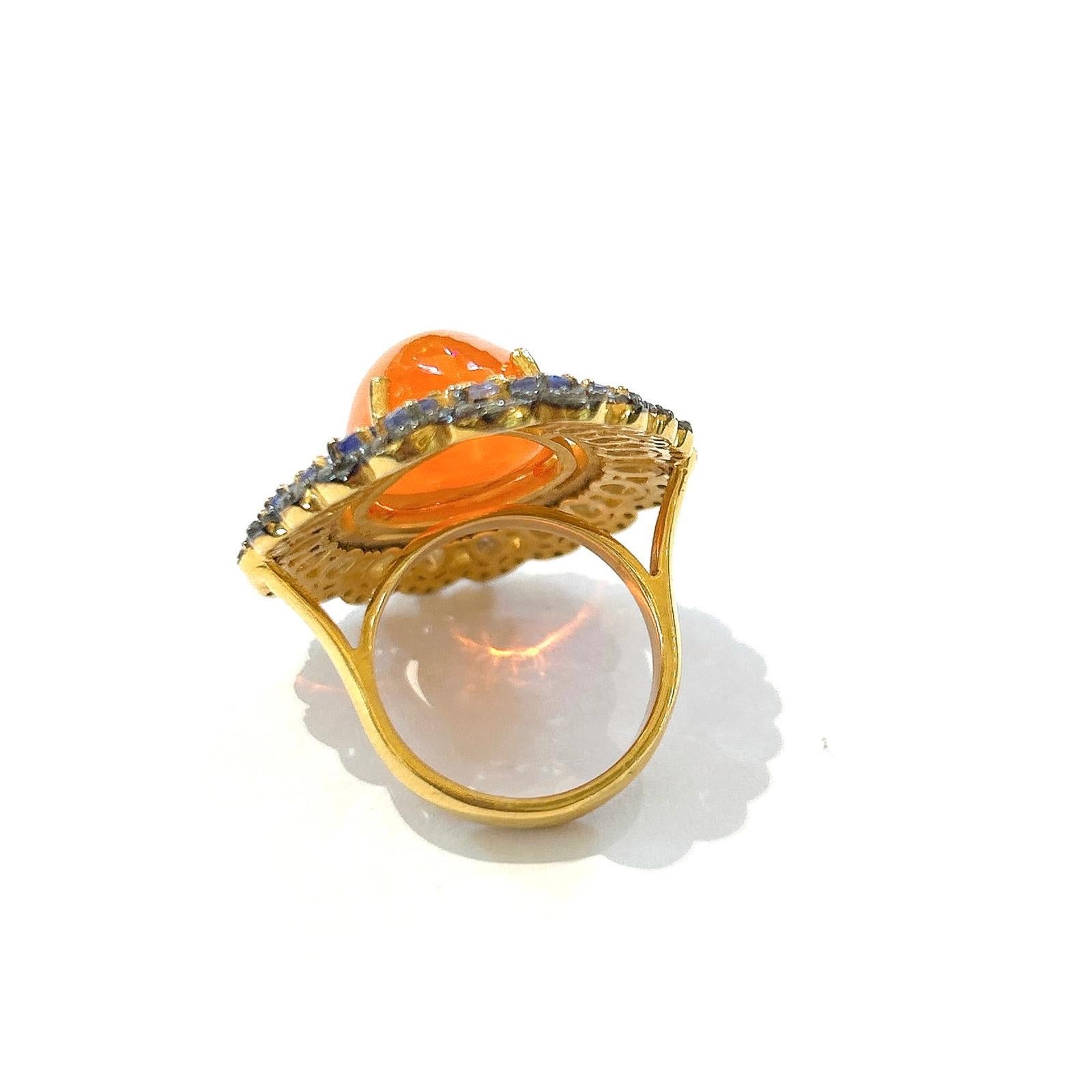 Bochic “Orient” Opal, Sapphire & Multi Gem Cocktail Ring Set 18K & Silver For Sale 1