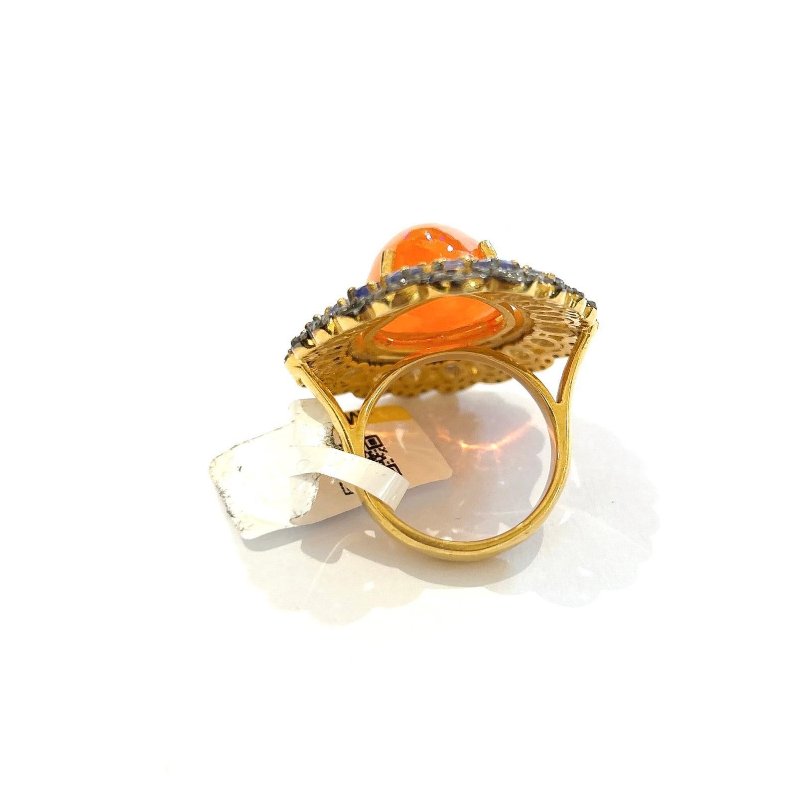 Bochic “Orient” Opal, Sapphire & Multi Gem Cocktail Ring Set 18K & Silver For Sale 3