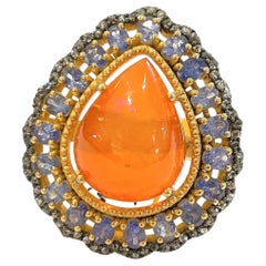 Bochic “Orient” Opal, Sapphire & Multi Gem Cocktail Ring Set 18K & Silver