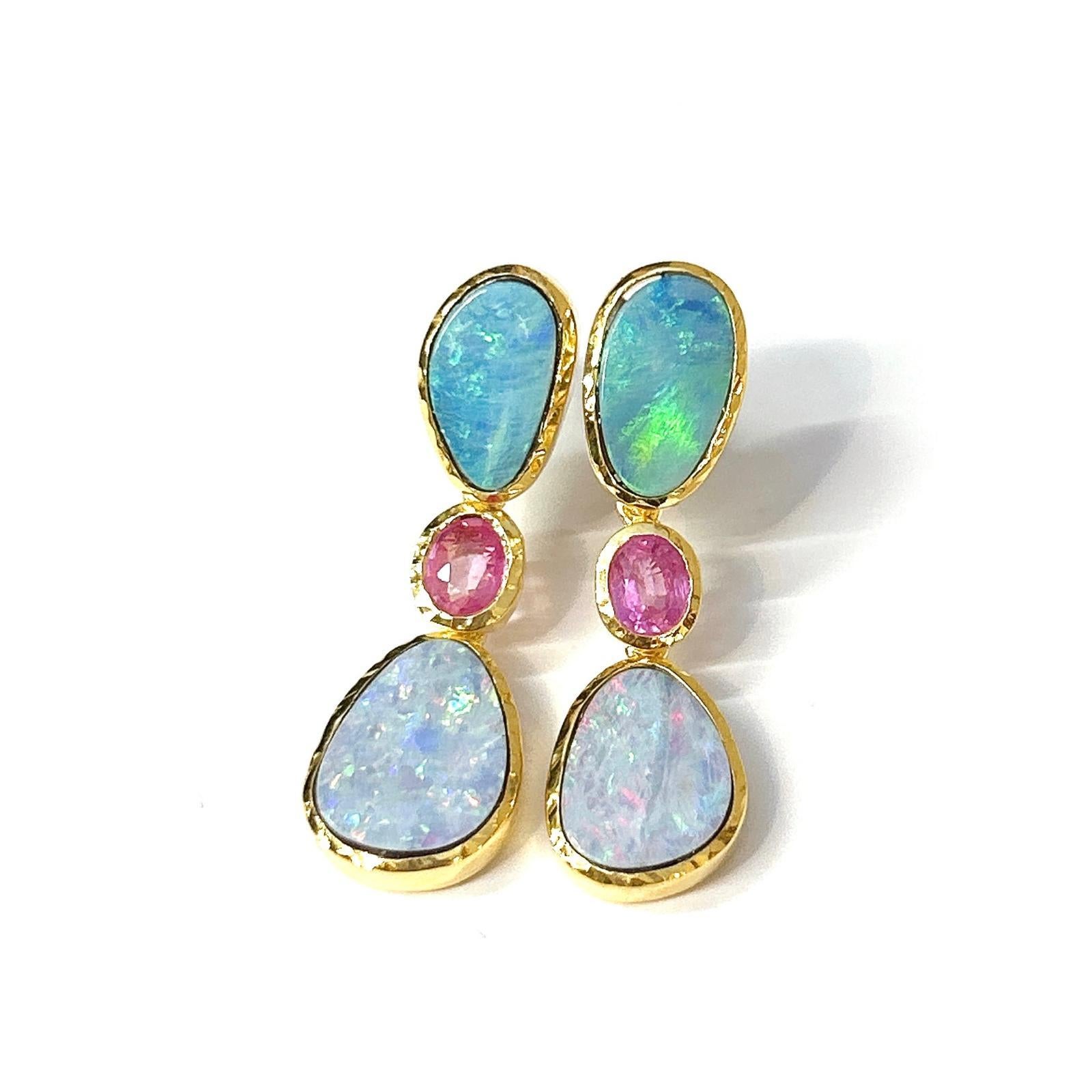 Bochic “Orient” Opal, South Sea Pearls & Sapphires Earrings Set 18K Gold&Silver 

Natural Blue Opal- 4.00 carat 
Pink color sapphires - 2.50 carat 
South sea Tahiti silver pearls 

The earrings from the 