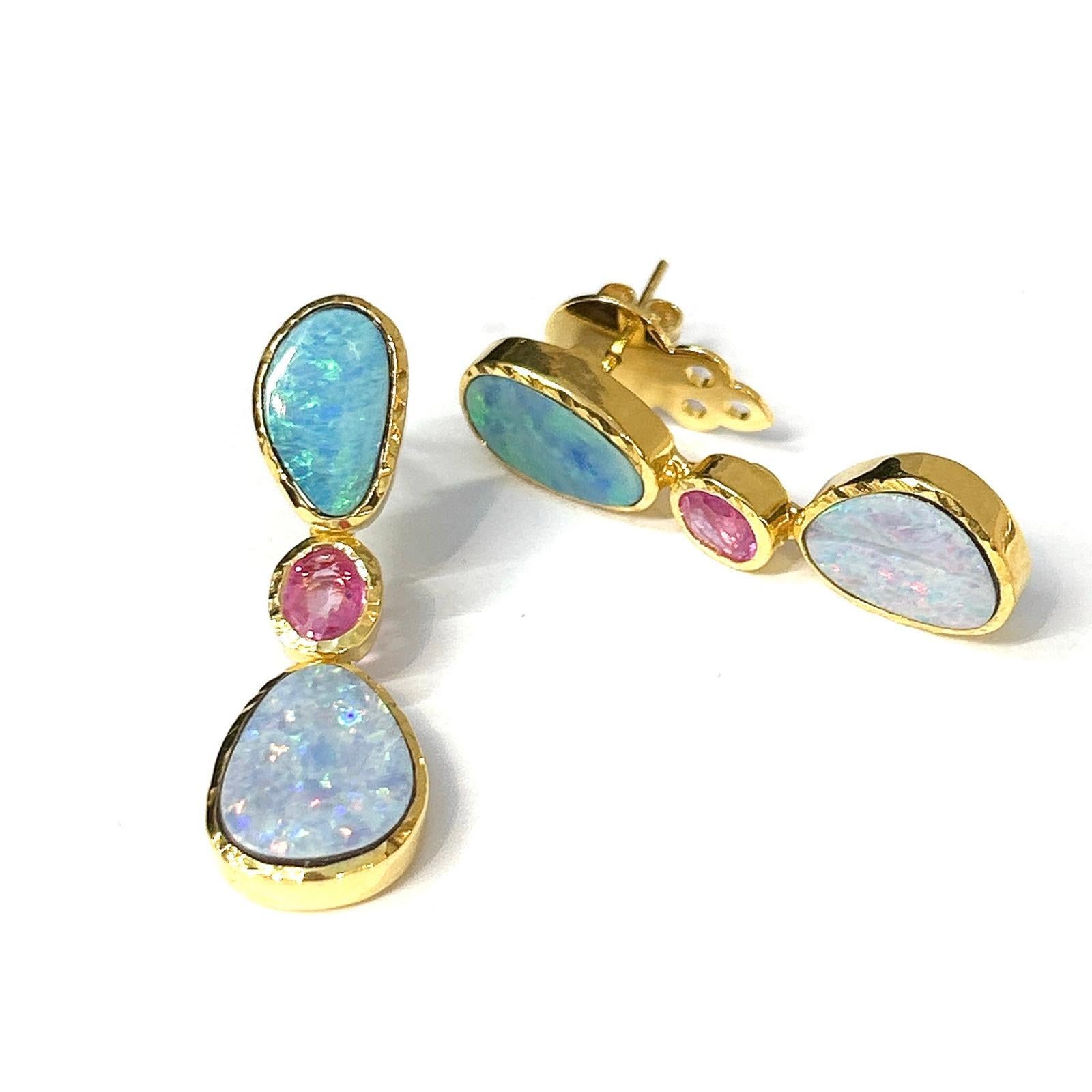 Baroque Bochic “Orient” Opal, South Sea Pearls & Sapphires Earrings Set 18K Gold&Silver