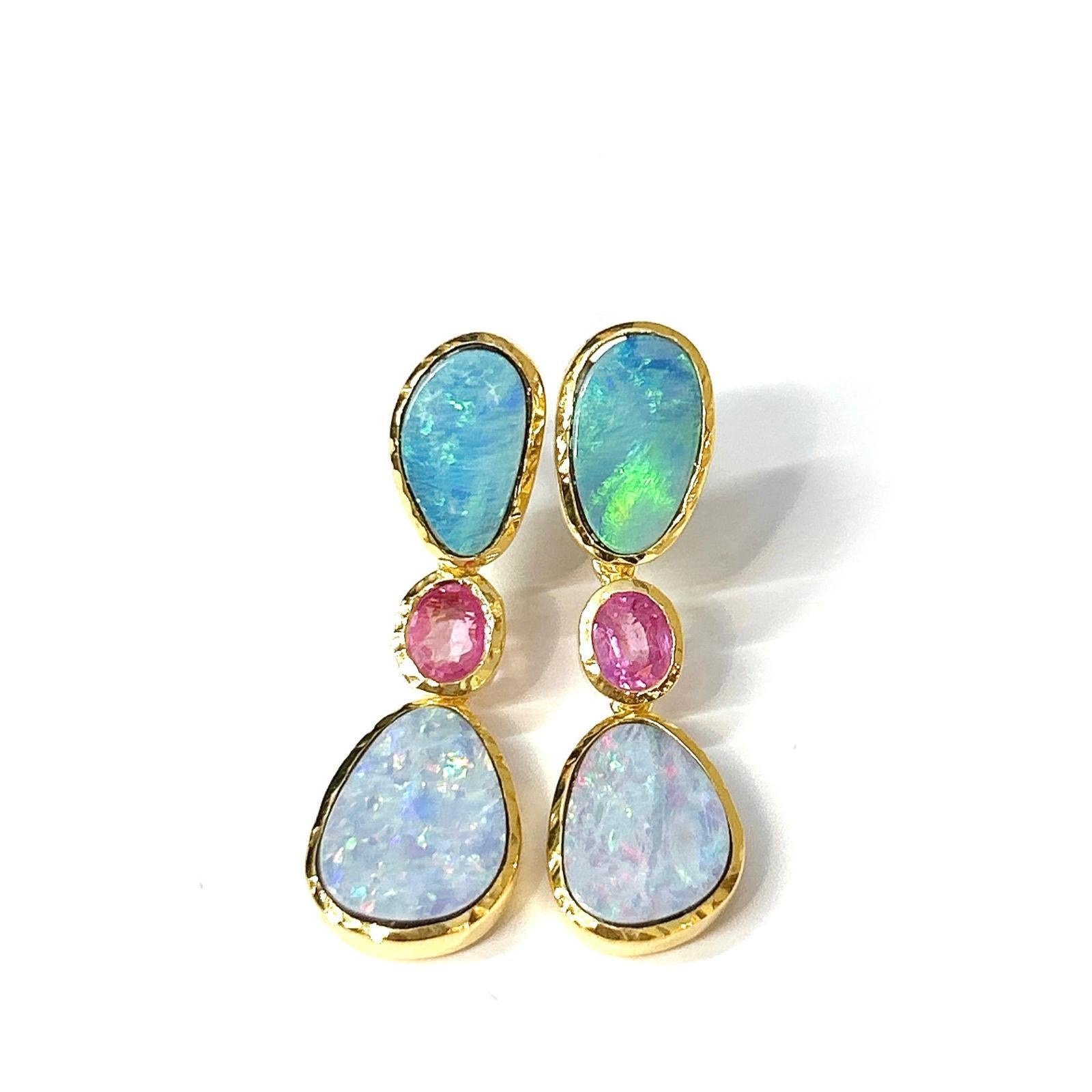 Bochic “Orient” Opal, South Sea Pearls & Sapphires Earrings Set 18K Gold&Silver In New Condition In New York, NY