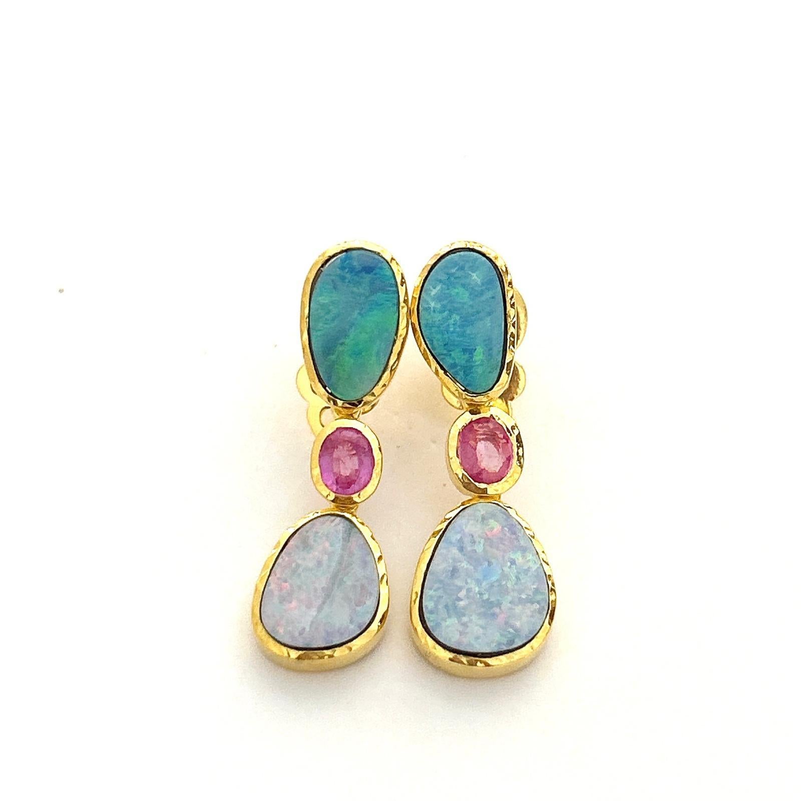 Bochic “Orient” Opal, South Sea Pearls & Sapphires Earrings Set 18K Gold&Silver 1