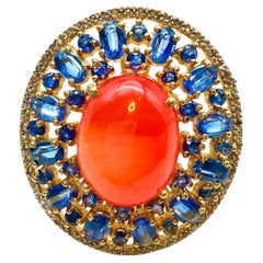 Anello Bochic "Orient" con opale arancione, kianite e diamanti incastonati in oro e argento 18 carati