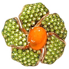 Bochic “Orient” Orange Opal & Multi Peridot Cocktail Ring Set 18K Gold&Silver