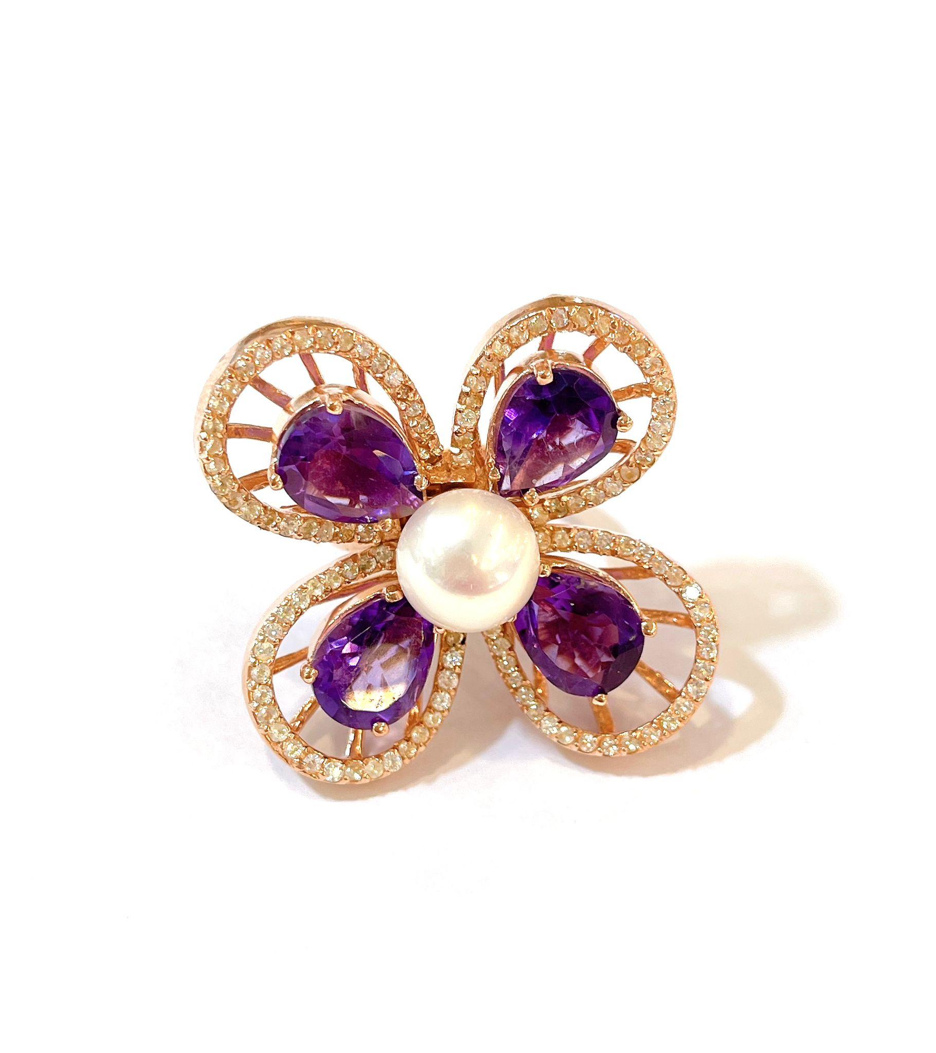 Bochic “Orient” Pearl Amethyst & Multi Gem Cocktail Ring In 18K Gold & Silver In New Condition For Sale In New York, NY
