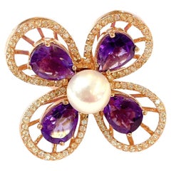 Bochic “Orient” Pearl Amethyst & Multi Gem Cocktail Ring In 18K Gold & Silver