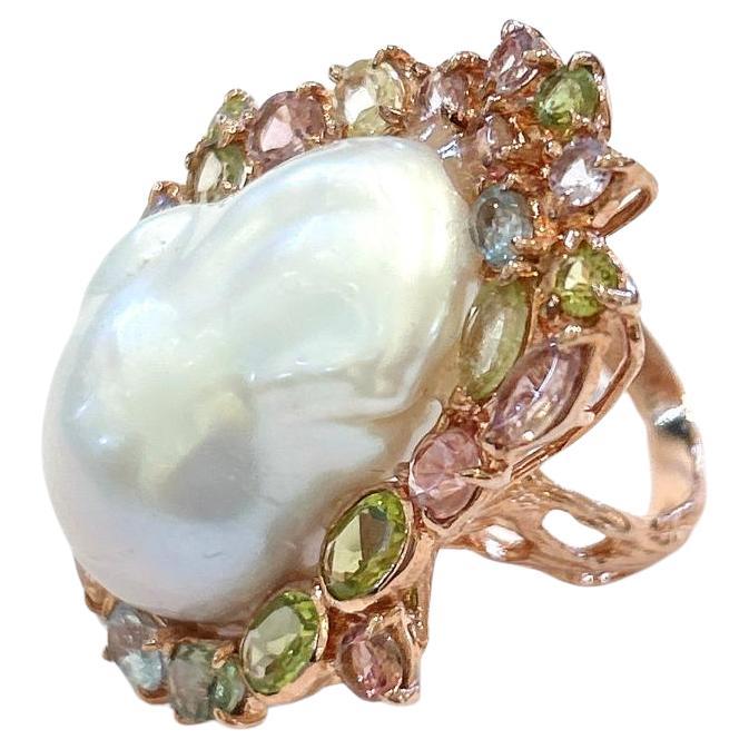 Bochic Orient Perle & Multi Farbe natürlichen Saphiren Set in 18K Gold & Silber 