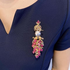 Bochic “Orient” Pearl, Ruby & Sapphire Iconic Brooch Set in 18k Gold & Silver