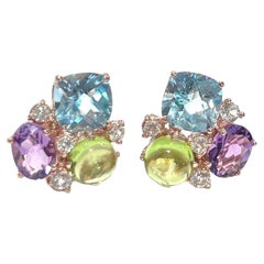 Pendientes Bochic "Orient" de peridoto, amatista y topacio engastados en oro de 18 quilates y plata