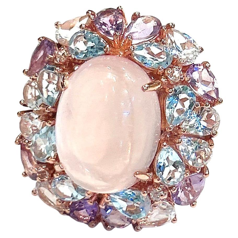 Bochic “Orient” Pink Opal, Blue Topaz & Amethyst Ring Set In 18K Gold & Silver
