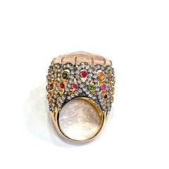 Bochic “Orient” Pink Quartz & Sapphire Ring Set In 18K Gold & Silver