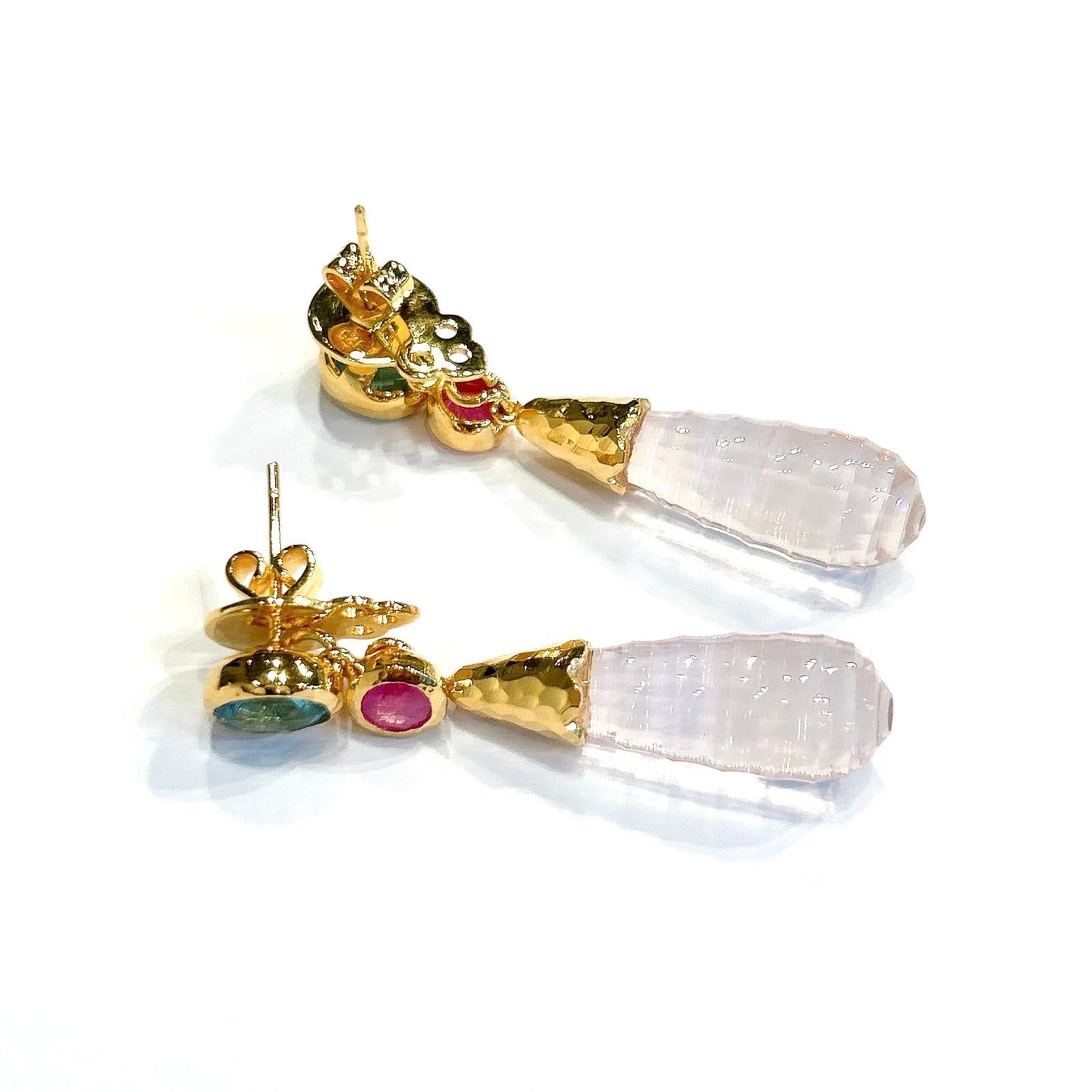 Bochic Orient Ohrringe aus 18 Karat Gold und Silber mit rosa Quarz, Topas und rosa Rubin im Zustand „Neu“ im Angebot in New York, NY