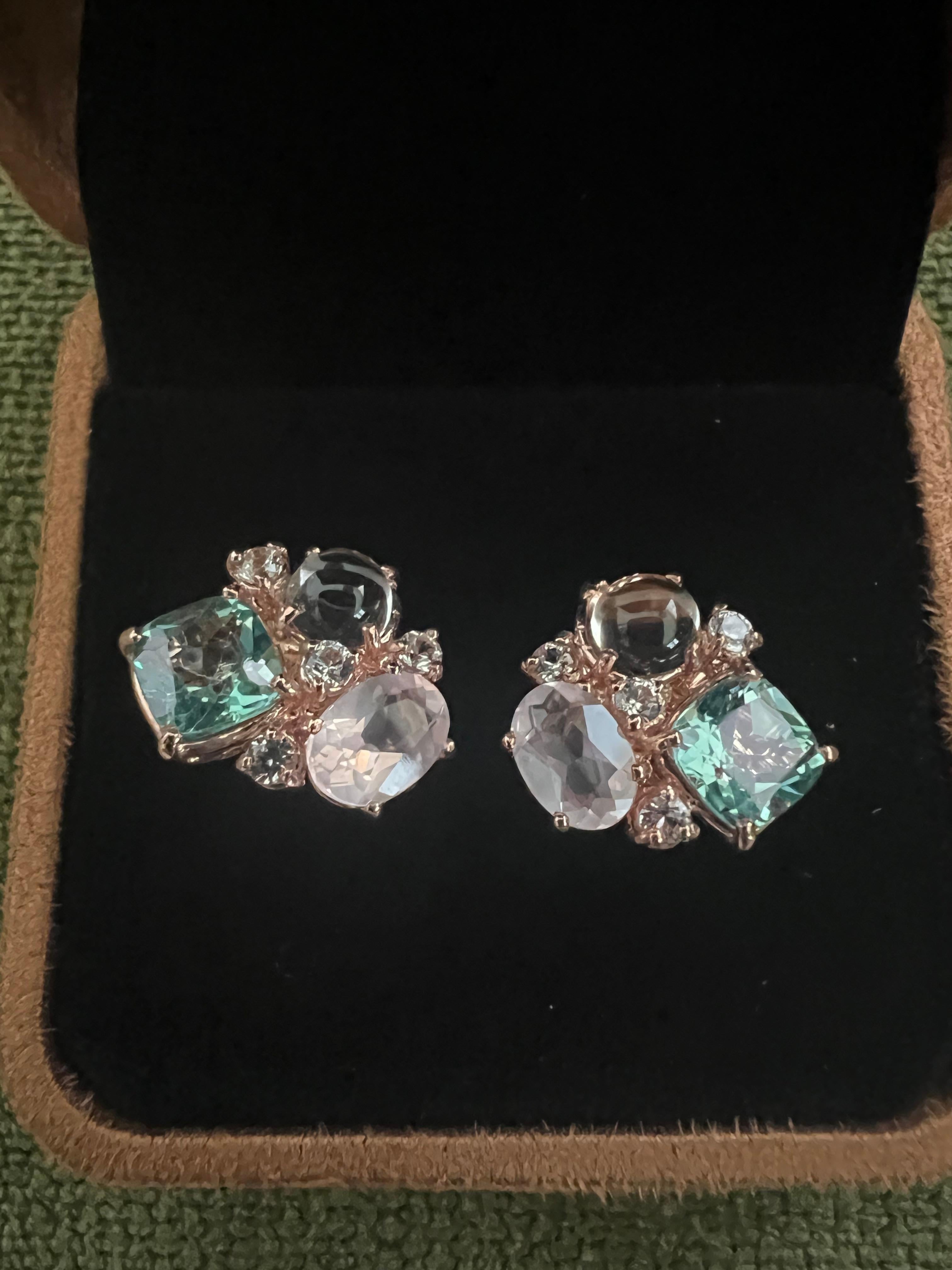Bochic “Orient” Pink Quartz, Topaz & Sapphire Earrings Set In 18K Gold & Silver 5