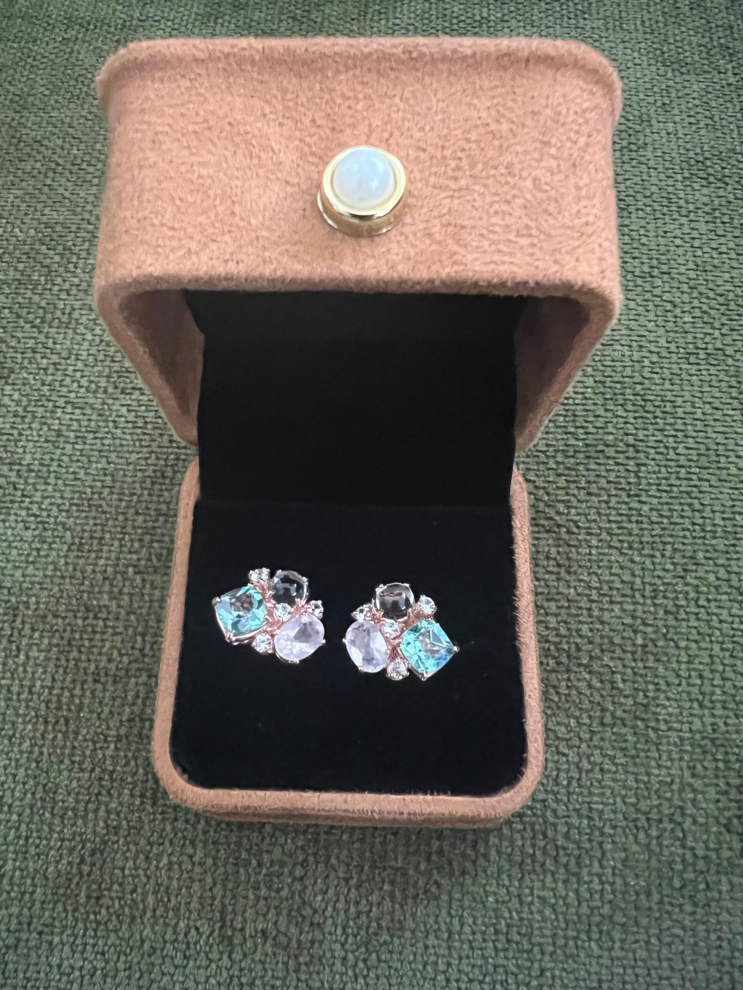 Bochic “Orient” Pink Quartz, Topaz & Sapphire Earrings Set In 18K Gold & Silver

Natural Blue Topaz - 4 carats 
Natural Pink Quartz  - 4 carats 
Natural Blue Sapphires - 2 carats 


The earrings from the 