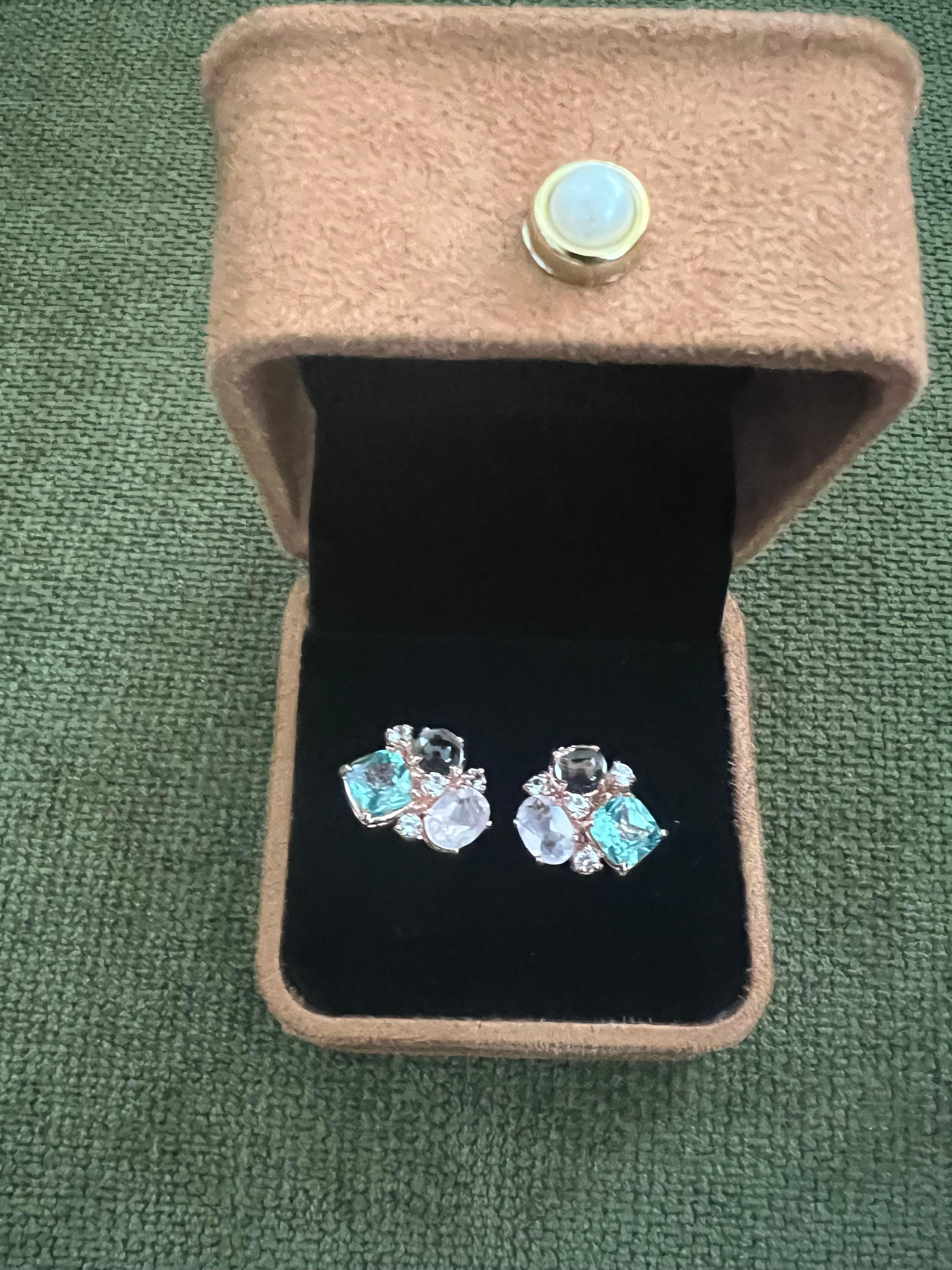 Bochic “Orient” Pink Quartz, Topaz & Sapphire Earrings Set In 18K Gold & Silver 1