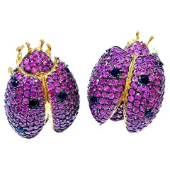 Bochic “Orient” Pink Sapphire & Blue Sapphire Earrings Set In 18K Gold & Silver