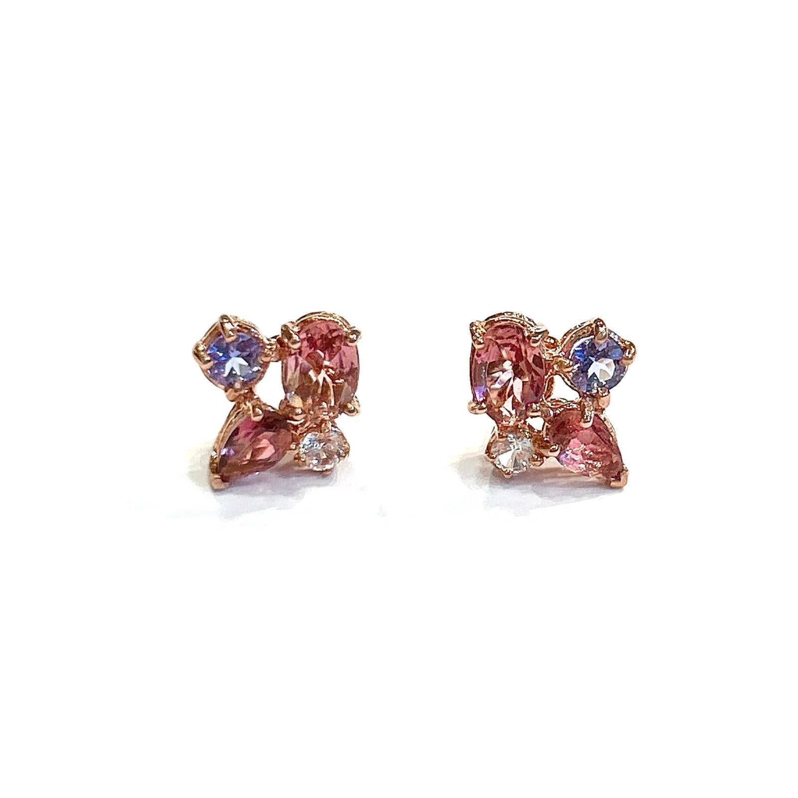Bochic Orient Ohrringe aus 18 Karat Gold und Silber mit rosa Saphiren, Tansanit und Turmalin (Barock) im Angebot