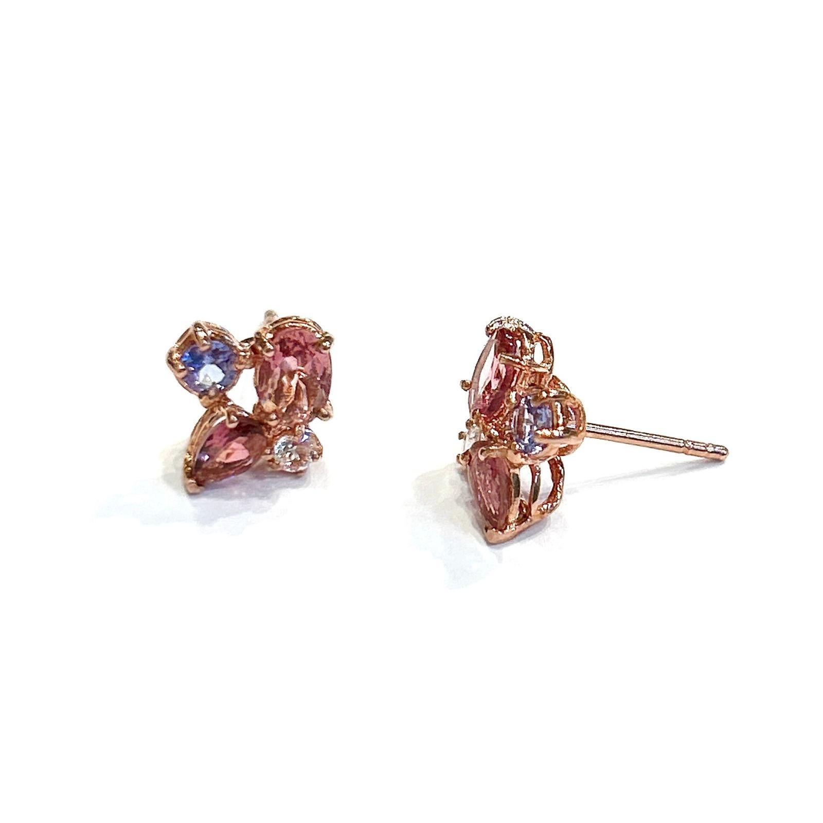 Bochic Orient Ohrringe aus 18 Karat Gold und Silber mit rosa Saphiren, Tansanit und Turmalin im Zustand „Neu“ im Angebot in New York, NY