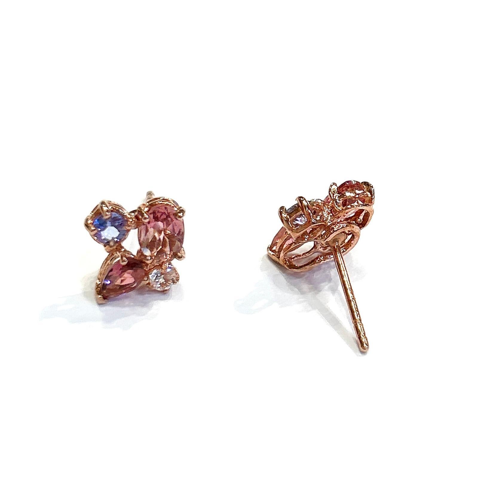 Bochic Orient Ohrringe aus 18 Karat Gold und Silber mit rosa Saphiren, Tansanit und Turmalin für Damen oder Herren im Angebot