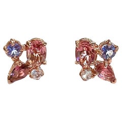 Pendientes Bochic "Oriente" Zafiro Rosa, Tanzanita y Turmalina Oro de 18 quilates y Plata