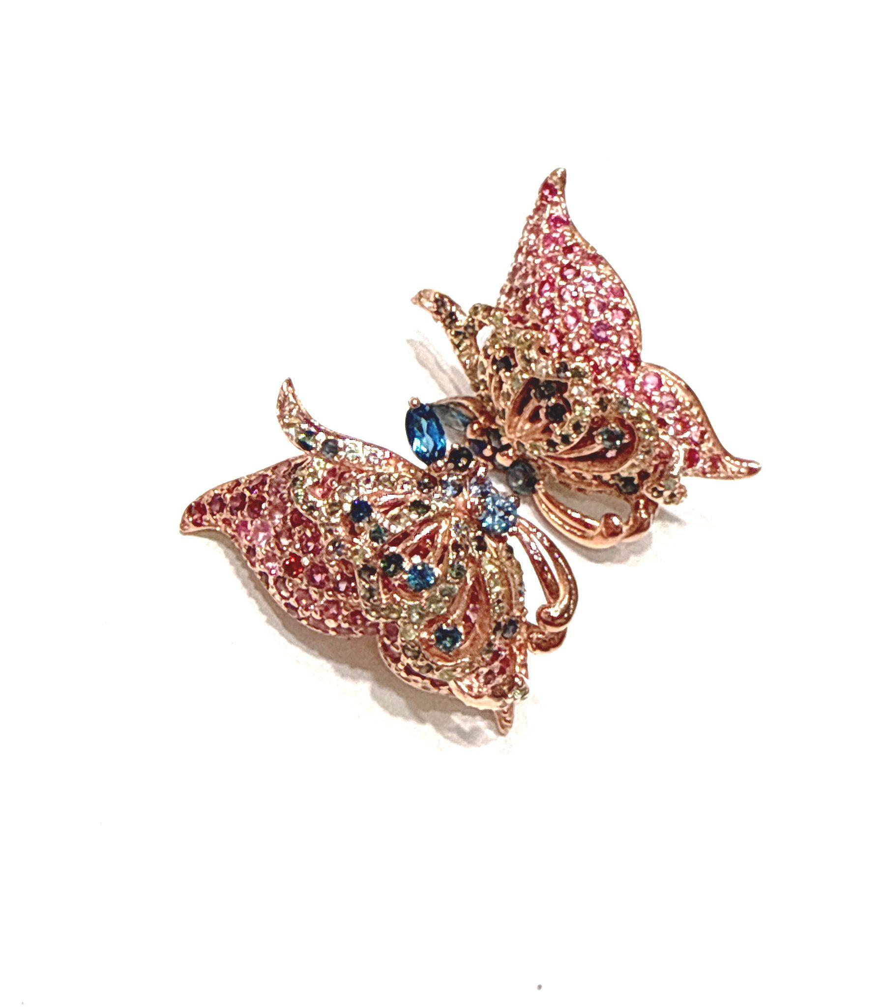 Bochic “Orient” Pink Sapphire & Topaz Butterfly Earrings Set 18K Gold & Silver For Sale 7