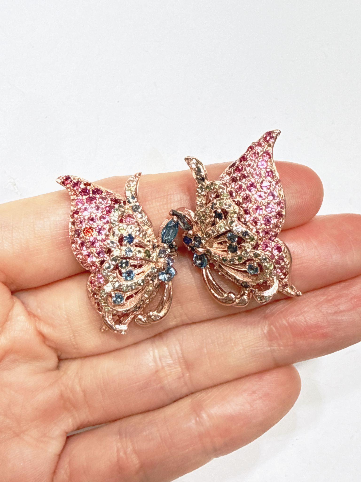 Bochic “Orient” Pink Sapphire & Topaz Butterfly Earrings Set 18K Gold & Silver 

Can be worn with or without drop south sea pearls 

Natural Fancy Rose Pink Sapphire  - 4.50 carat 
Natural Blue Topaz  - 3.50 carat
Natural White Topaz - 1.00 Carats