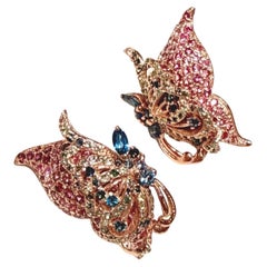 Bochic Orient Rosa Saphir & Topas Schmetterlingsohrringe Set 18K Gold & Silber