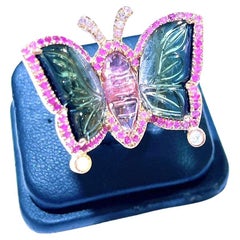 Bochic “Orient” Pink Sapphires & Tourmaline Ring Set In 18K Gold & Silver 