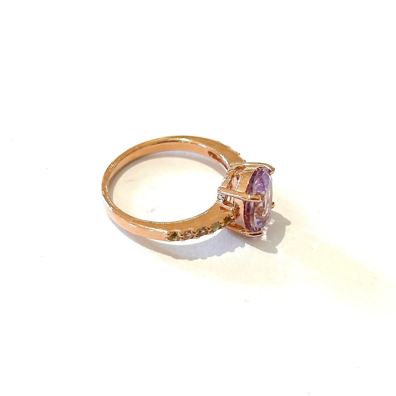 Bochic “Orient” Pink Topaz & White Topaz Solitaire Ring Set In 18K Gold & Silver For Sale 6