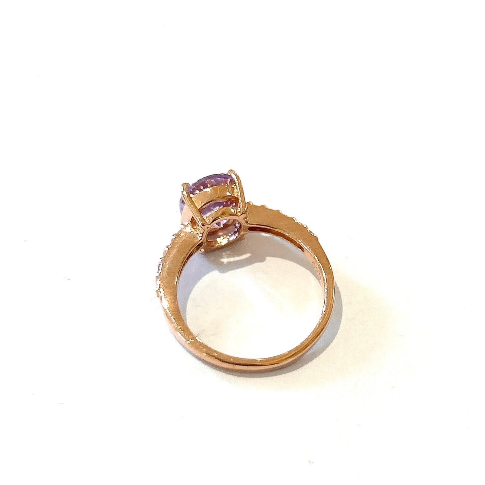 Bochic “Orient” Pink Topaz & White Topaz Solitaire Ring Set In 18K Gold & Silver For Sale 3