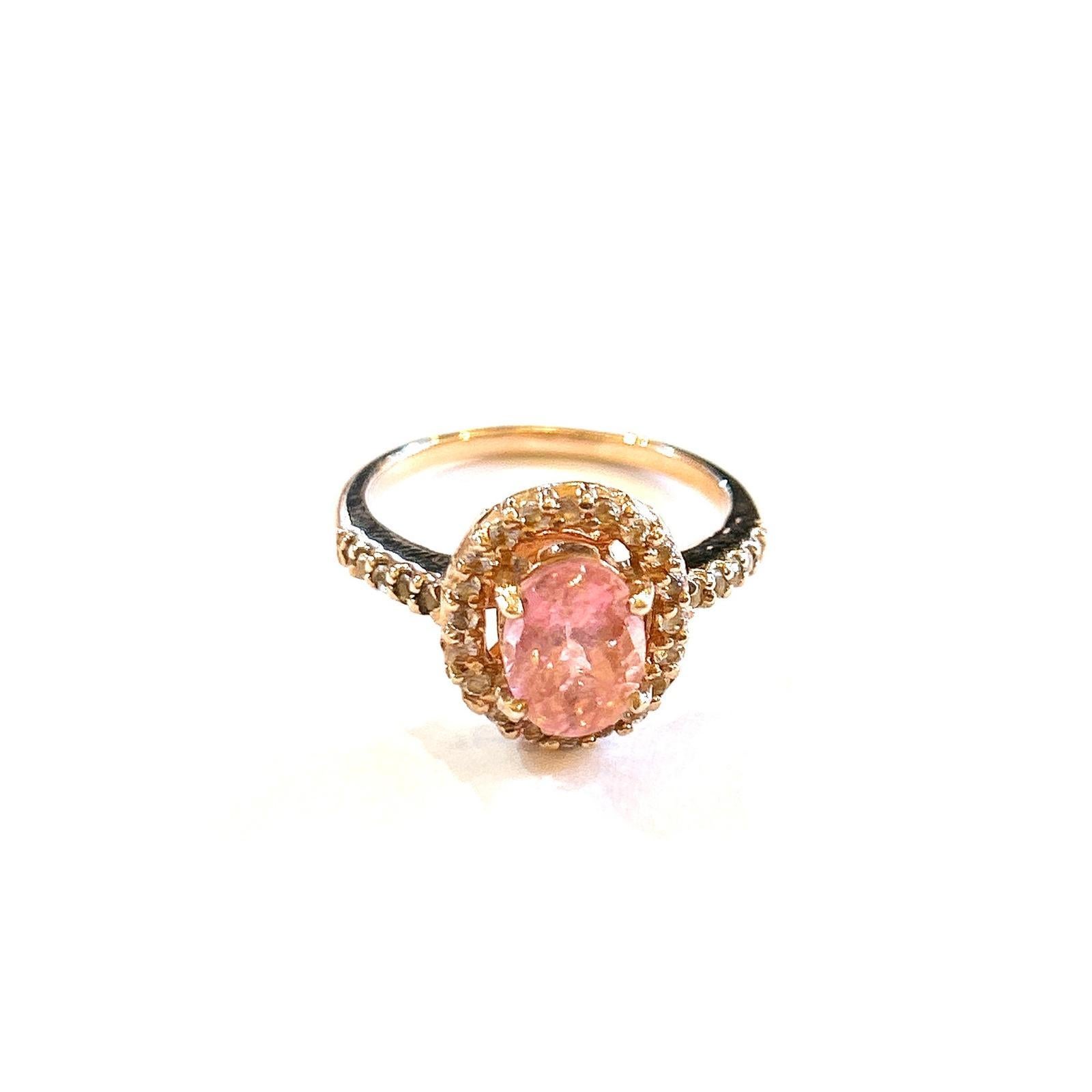 Art Deco Bochic “Orient” Pink Tourmaline & Topaz Vintage Cluster Ring Set 18K & Silver For Sale