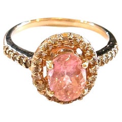 Anello a grappolo vintage con tormalina rosa e topazio "Orient" di Bochic in argento e 18 carati