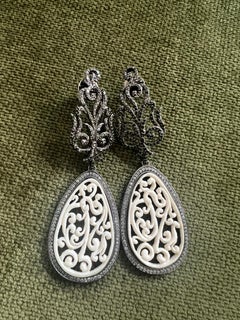 Bochic “Orient” Pre Historic Mammoth Carving & Black Diamond 18K Earrings