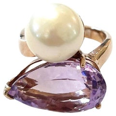 Anillo Bochic "Orient" de amatista morada y perla blanca engastado en oro de 18 quilates y plata