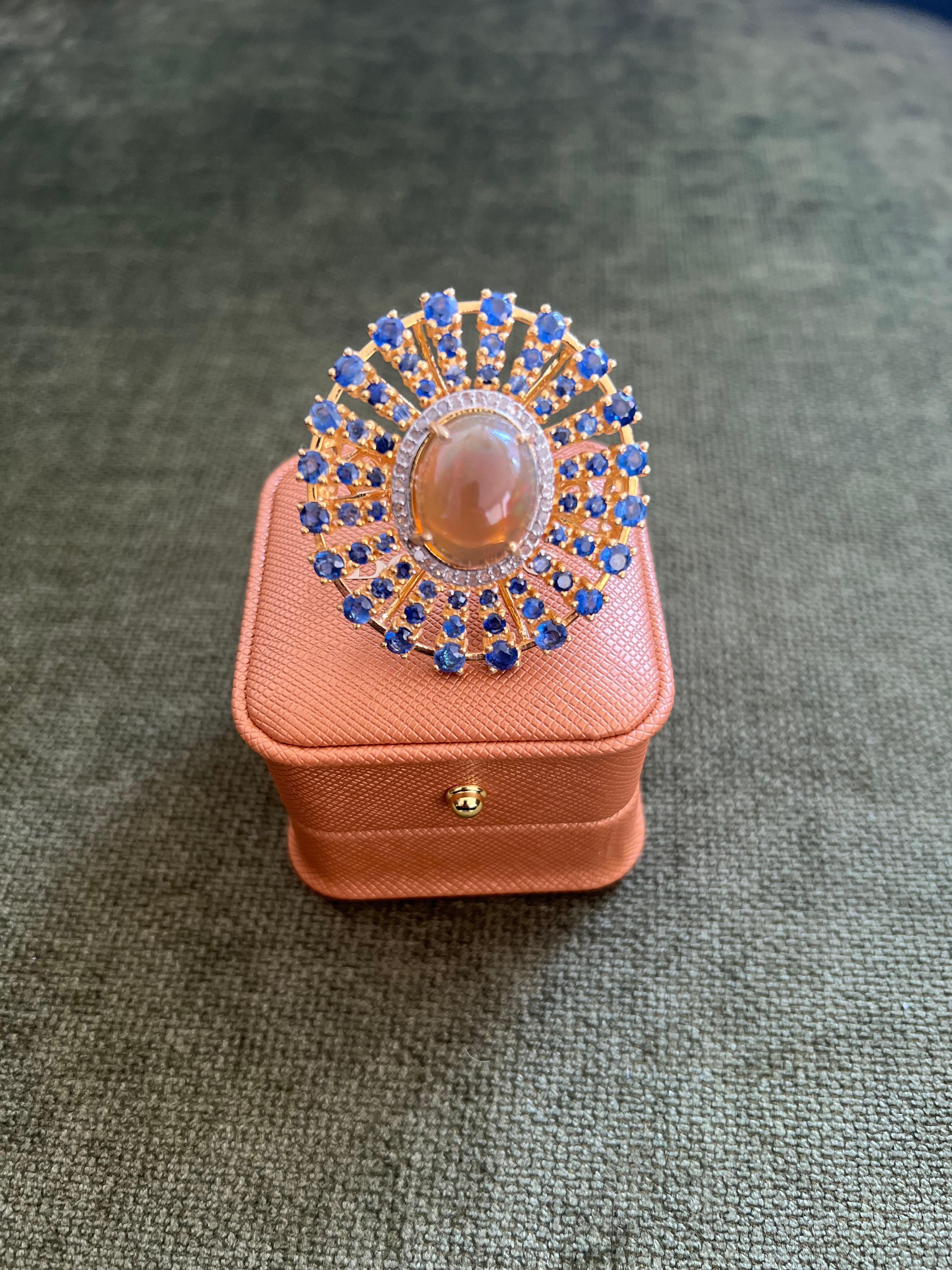 Bochic “Orient” Rare Vintage Honey Opal & Sapphire Ring Set 18K Gold & Silver

Natural Center Honey Opal 
9.00 Carat 
Natural Blue Sapphire 
6.00 Carat
Natural White Topaz 
1.00 Carat 

This Ring is from the 