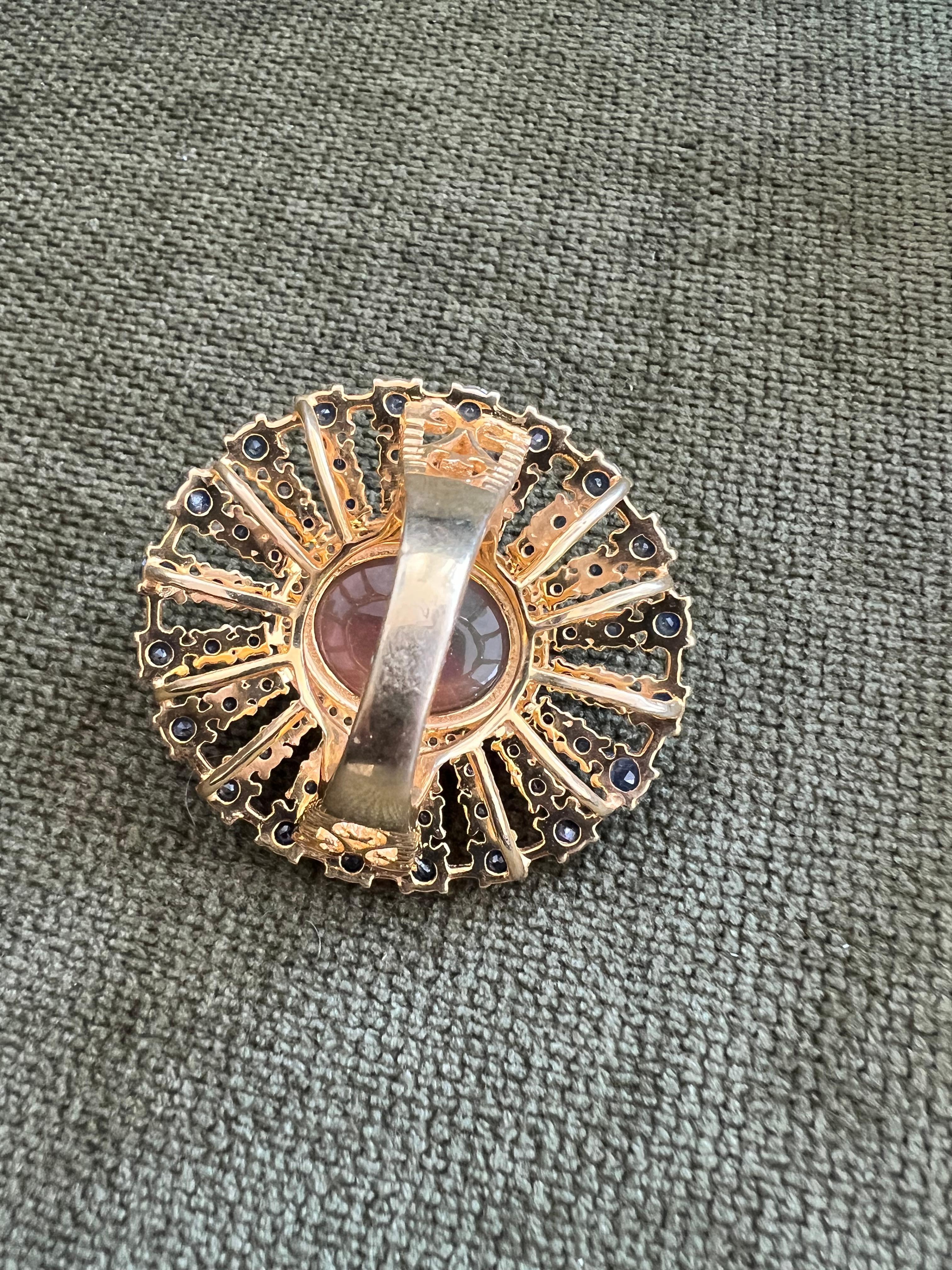 Bochic “Orient” Rare Vintage Honey Opal & Sapphire Ring Set 18K Gold & Silver In Excellent Condition For Sale In New York, NY