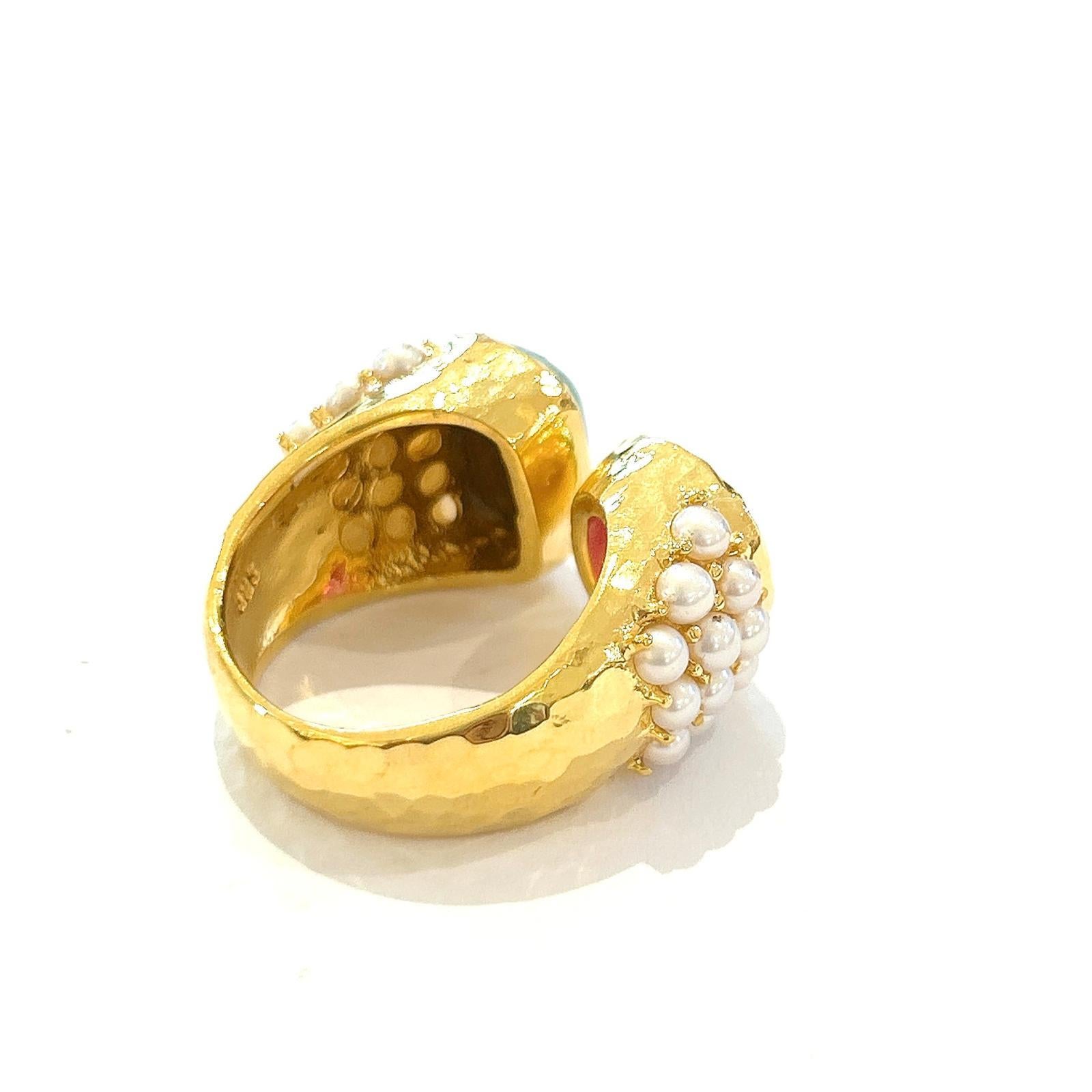 Art nouveau Bague Bochic Orient en or jaune 18 carats, rubis rouge et opale australienne en vente