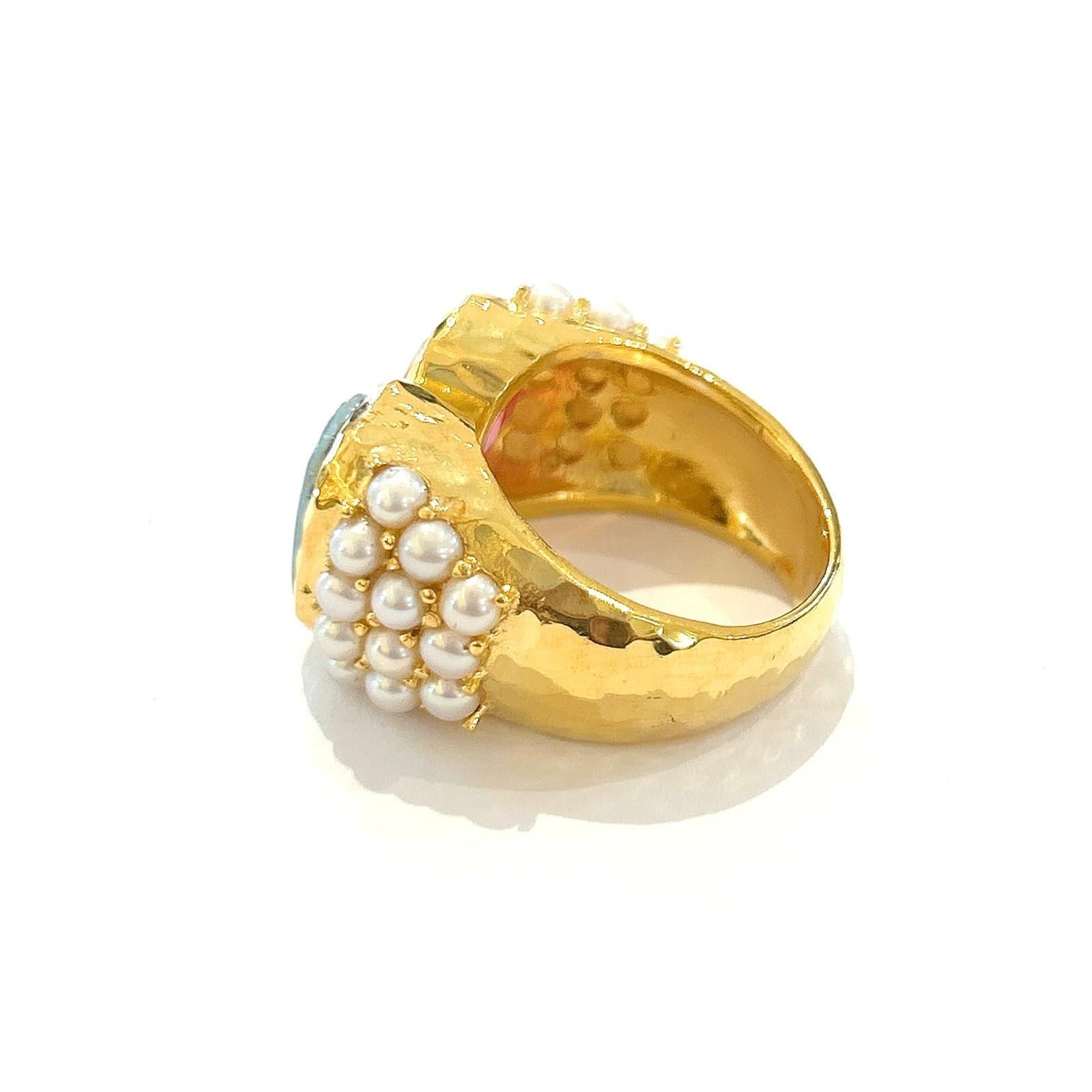 Taille brillant Bague Bochic Orient en or jaune 18 carats, rubis rouge et opale australienne en vente