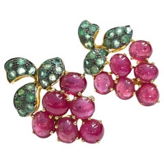 Bochic “Orient” Red Ruby Bubbles & Green Emerald Earrings Set 18K Gold&Silver