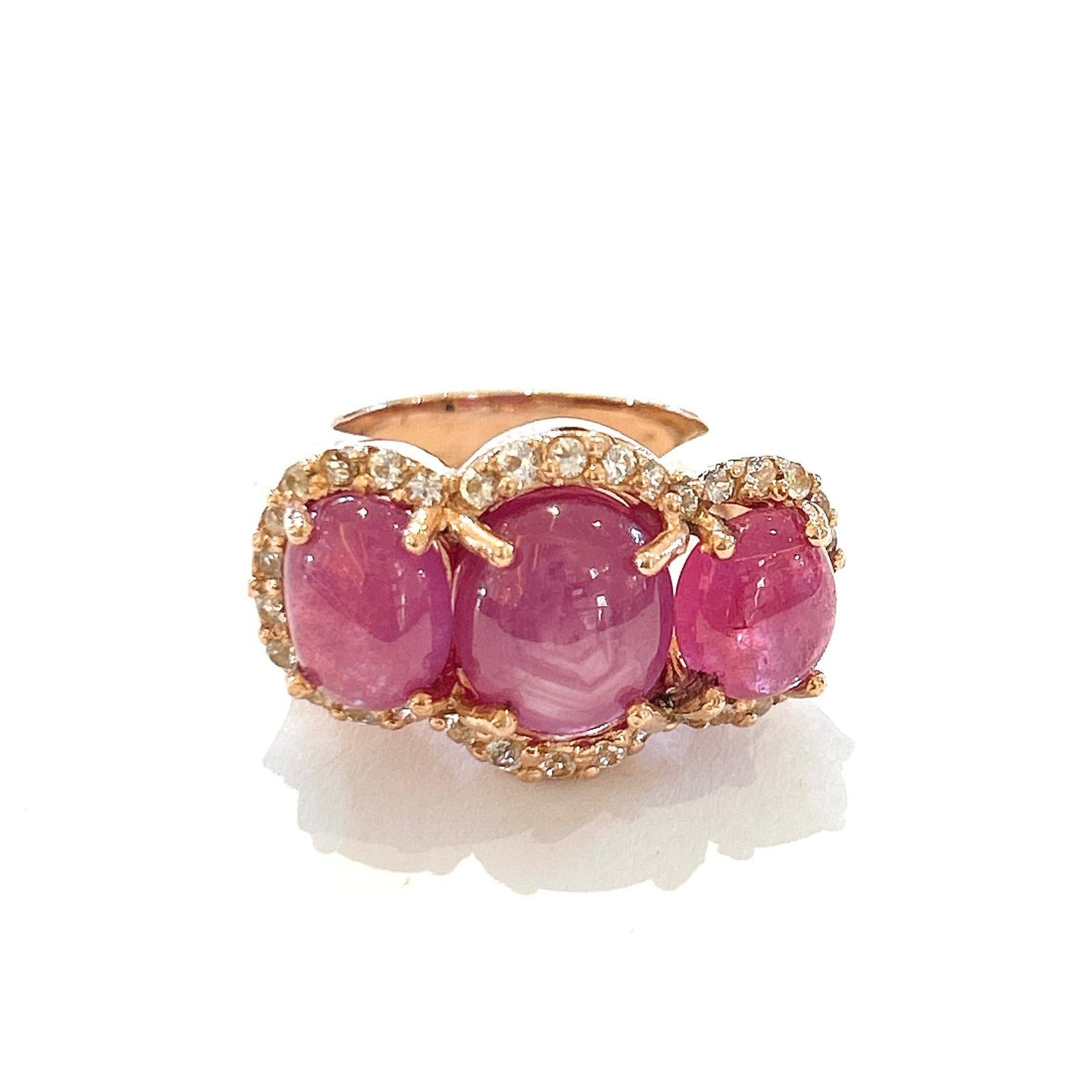 Bochic “Orient” Red Ruby & Diamond Ring Set 18K Yellow Gold & Silver (Cabochon) im Angebot