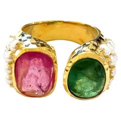 Bochic "Orient" Roter Rubin & Grüner Turmalin Ring Set 18K Gelbgold & Silber