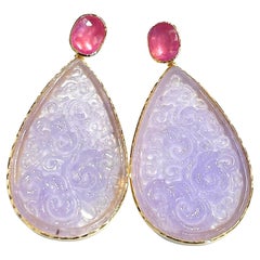 Bochic “Orient” Red Ruby 
Lavender Jade Earrings set in 18K Gold 
Silver