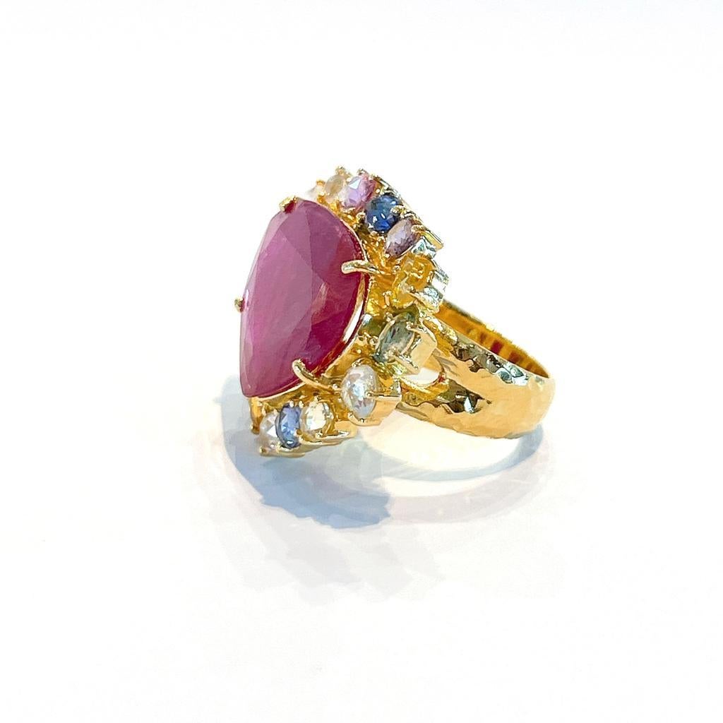 Bochic “Orient” Red Ruby & Multi Color Sapphire Ring Set In 18K Gold & Silver  For Sale 5
