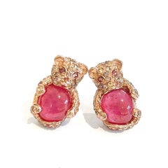 Orecchini Bochic "Orient" con rubino rosso e zaffiri multipli in oro e argento 18 carati