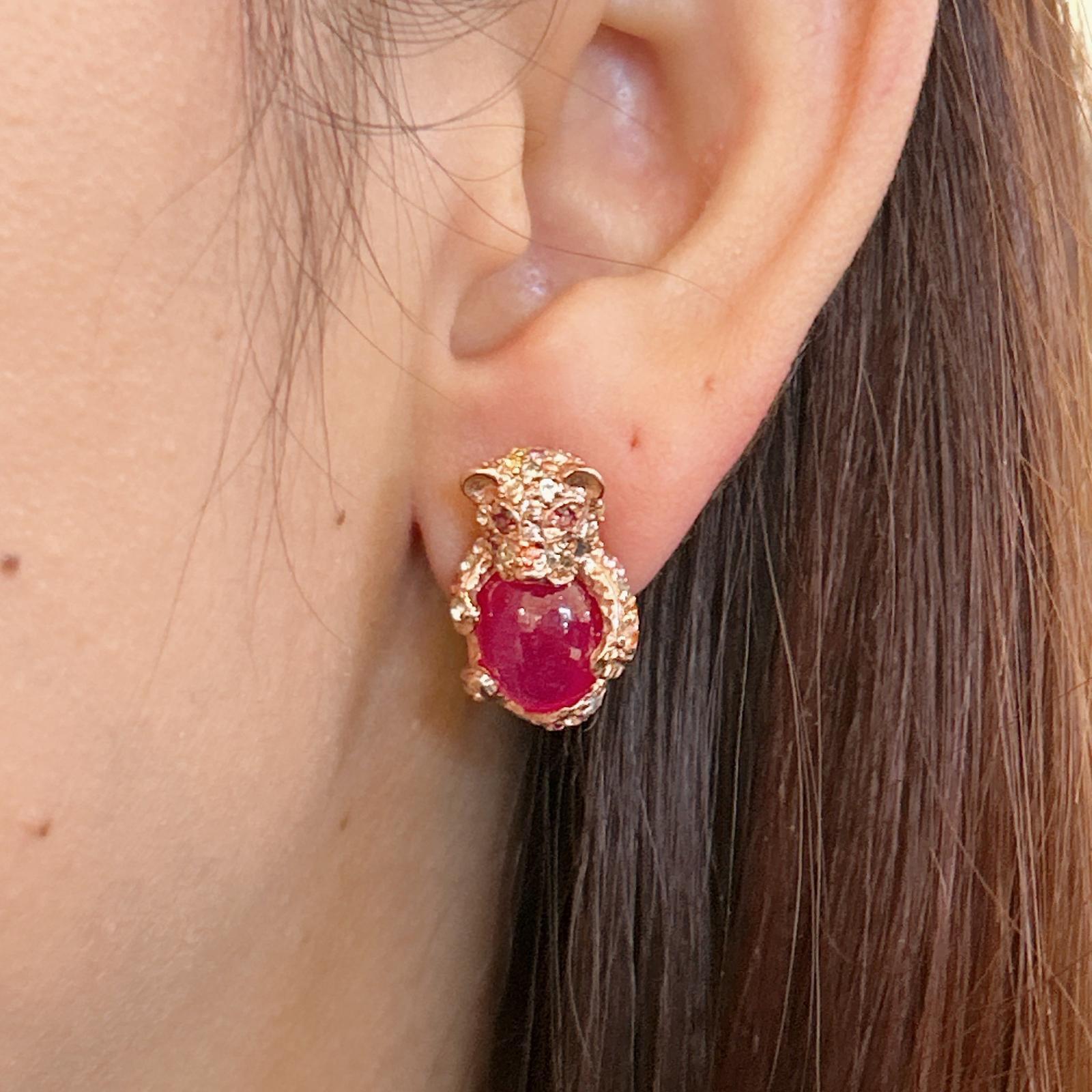 Bochic “Orient” Red Ruby & Multi Sapphire Earrings Set In 18K Gold & Silver In New Condition For Sale In New York, NY
